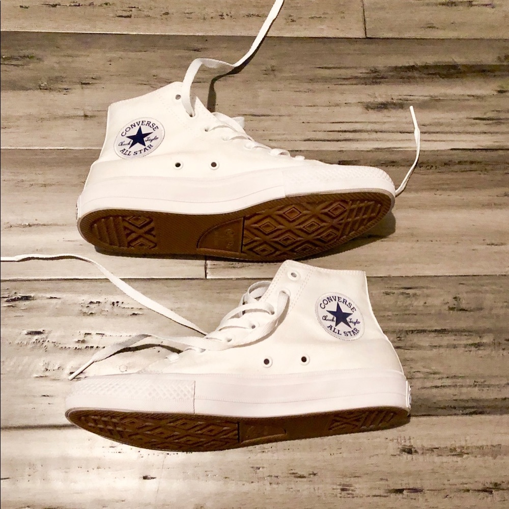 All white converse all star II high tops